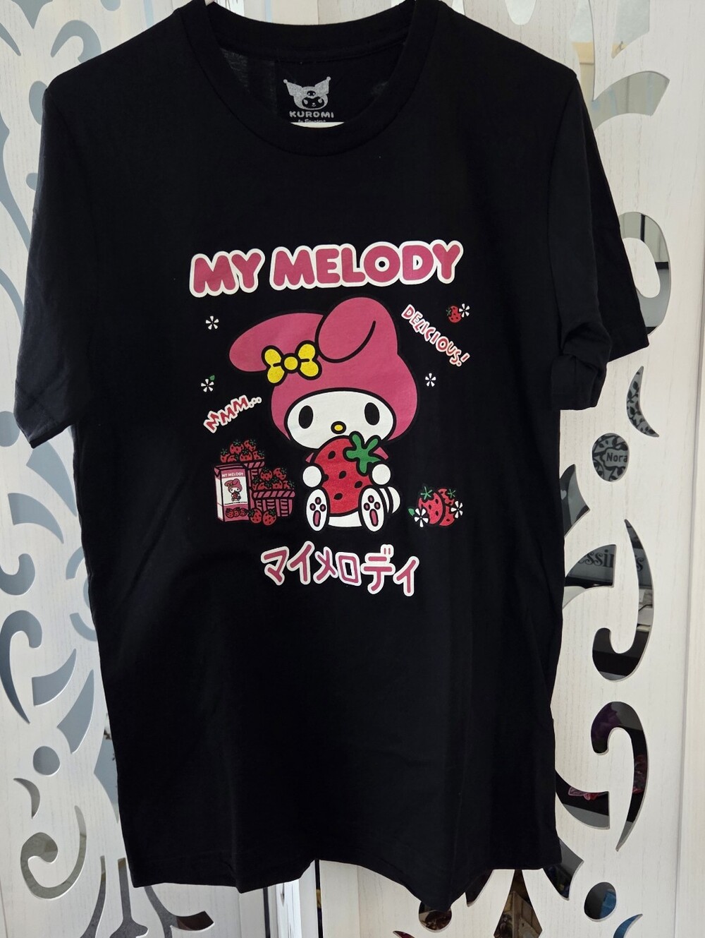 Sanrio My Melody Shirt Womens Medium M NWOT Strawberry Japanese Black Graphic T